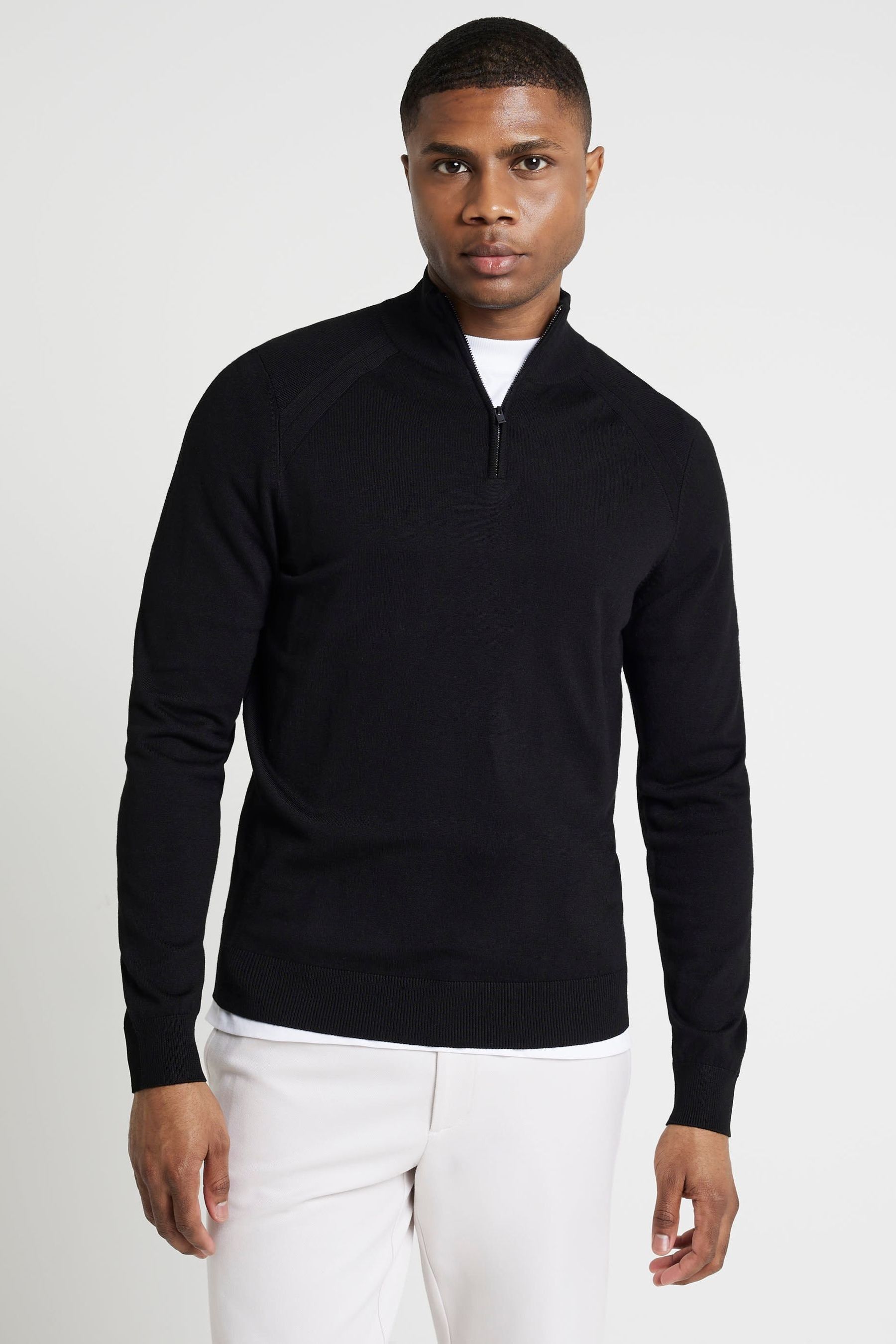 Buy River Island Black Slim Fit Viscose Half Zip Jumper from Next Luxembourg