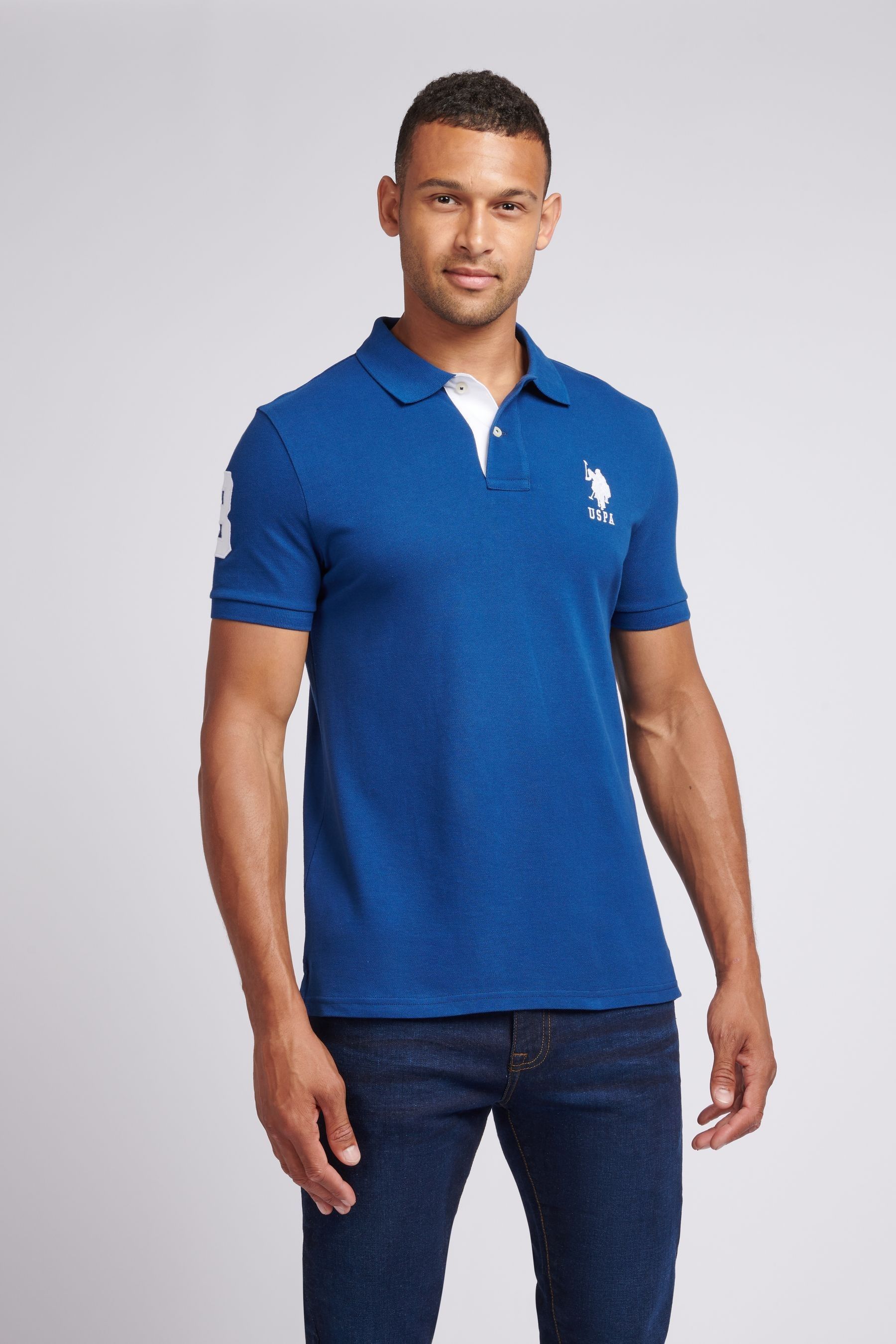 Blue cotton polo shirts cheap