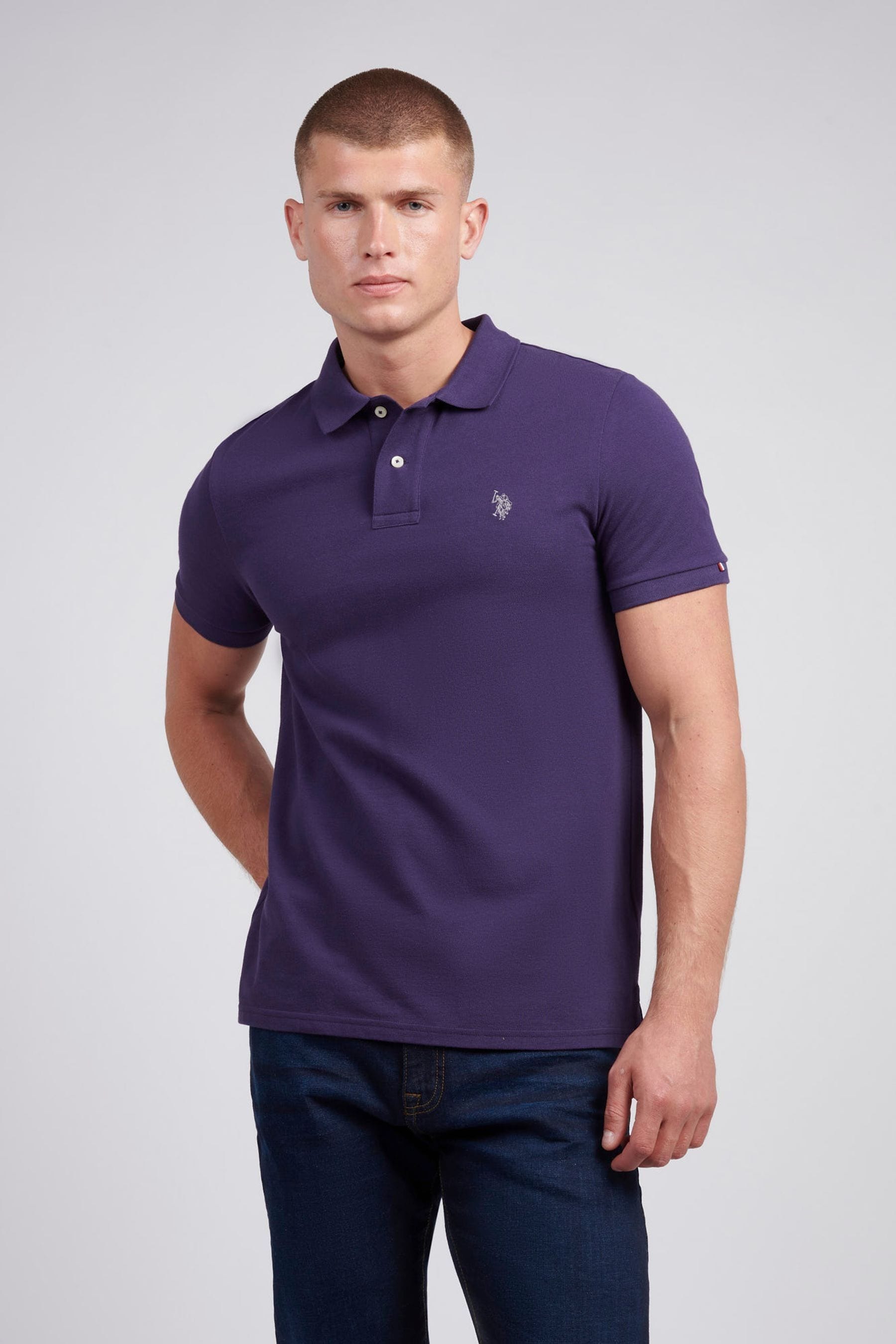 U.S. Polo Assn. Medium Purple Regular Fit Pique 100 Cotton Polo Shirt Large Mens