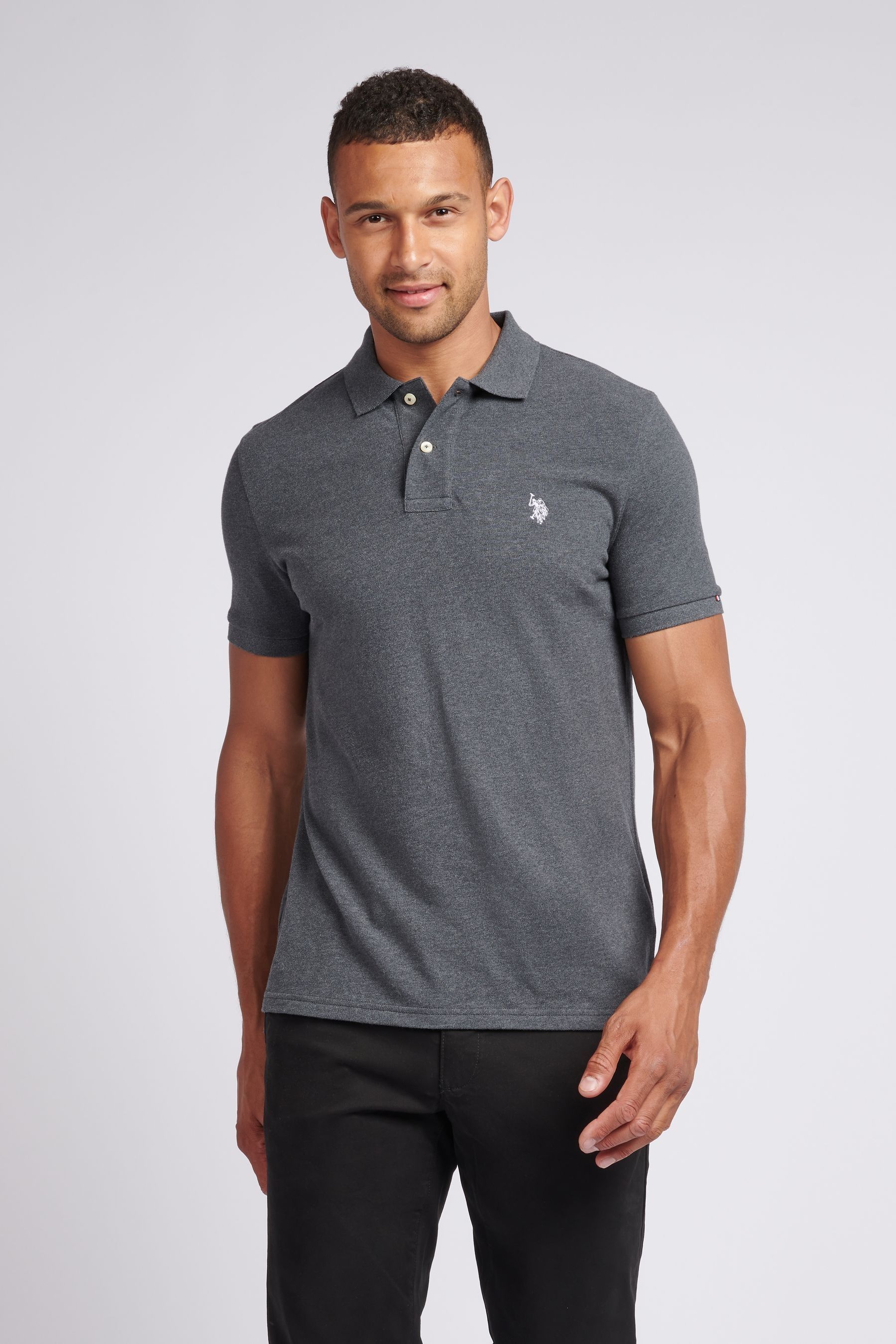 U.S. Polo Assn. Charcoal Black Regular Fit Pique 100 Cotton Polo Shirt