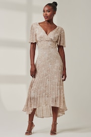 Jolie Moi Natural Chelsea Pleated Chiffon Dip Hem Maxi Dress - Image 5 of 6