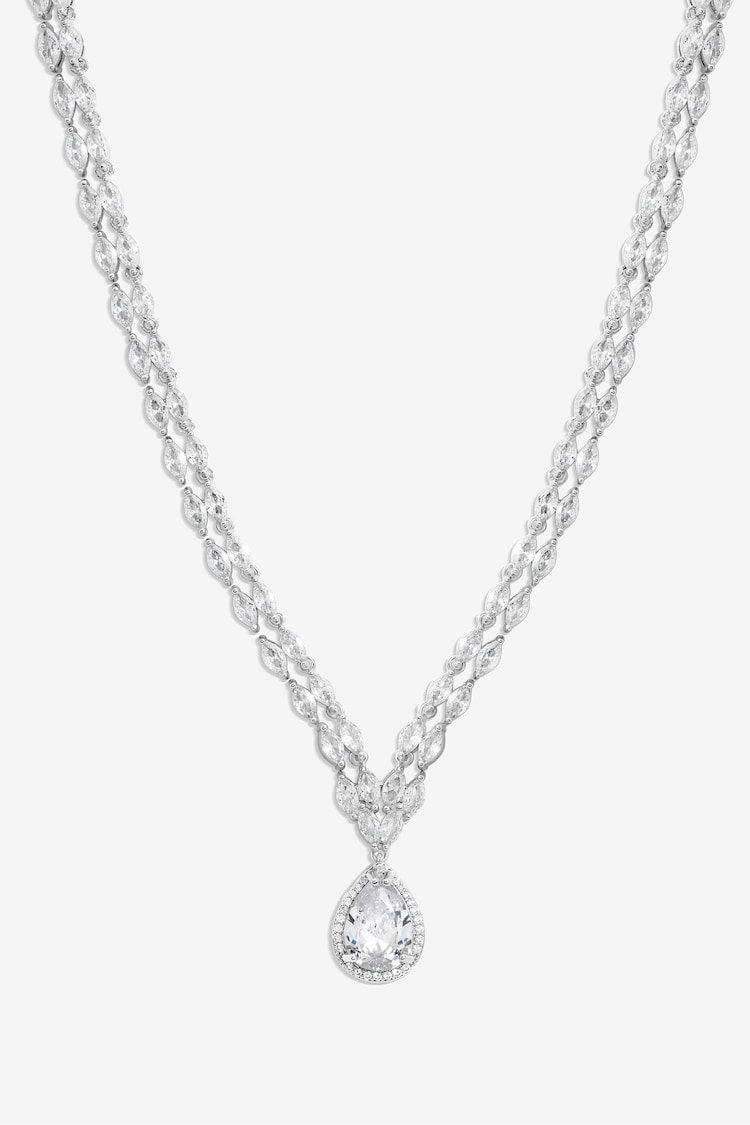 Jon Richard Silver Tone Cubic Zirconia Crystal Statement Pear Drop Necklace - Image 2 of 2