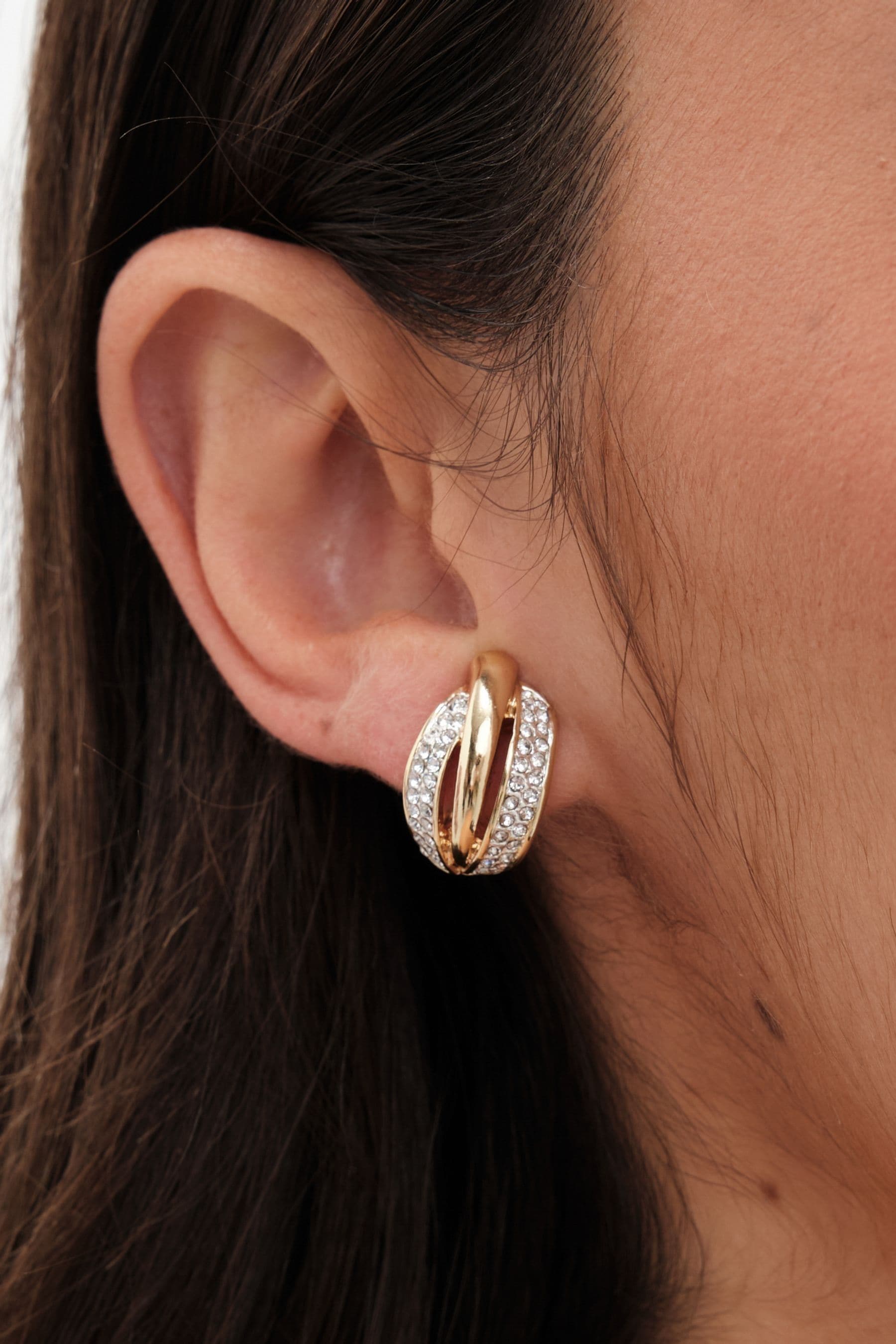 Buy Jon Richard Gold Tone Crystal Ribbed Clip Earrings from the Next UK online shop