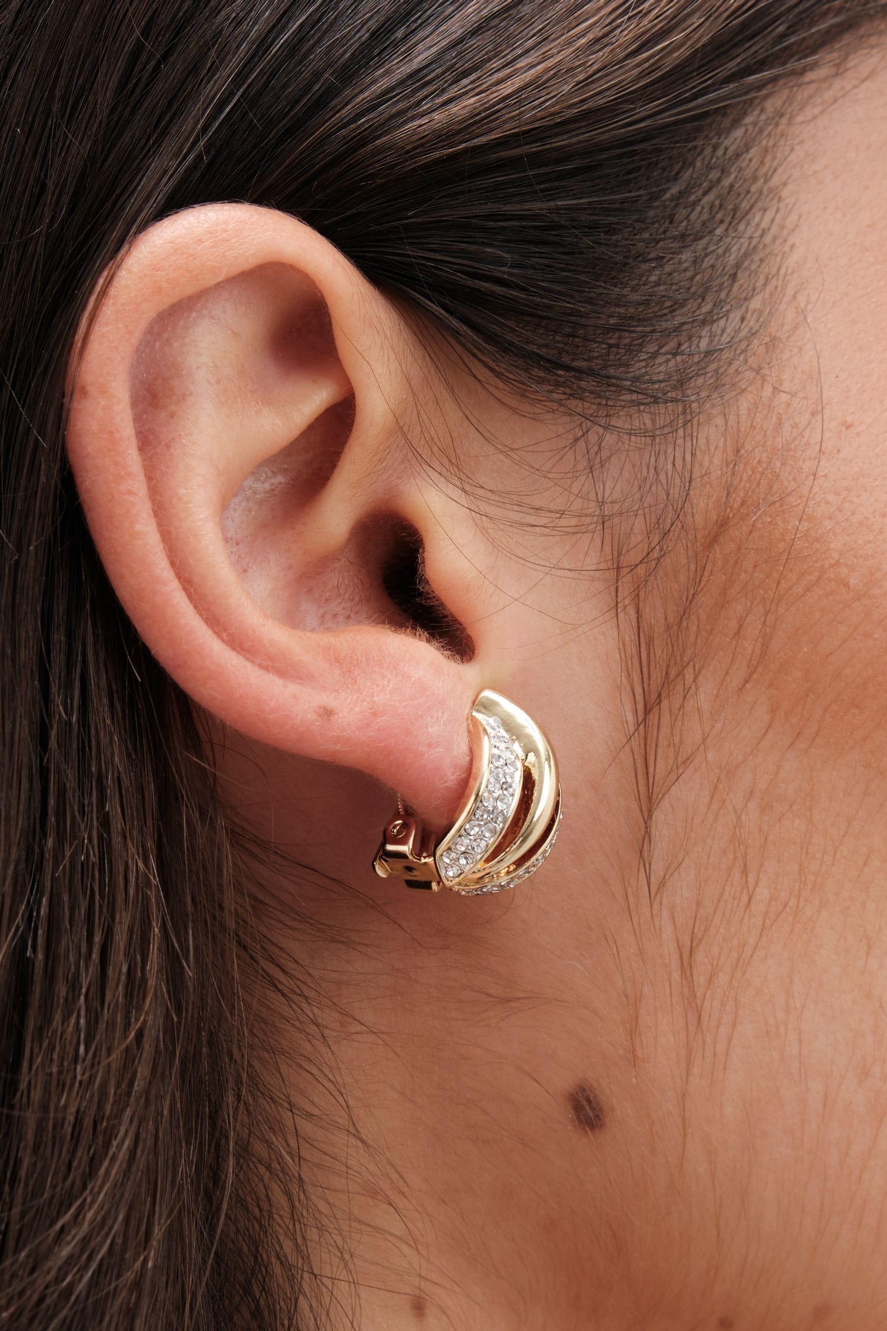 Buy Jon Richard Gold Tone Crystal Ribbed Clip Earrings from the Next UK online shop