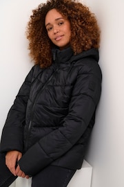 Kaffe KAsusanne Hood Zipper Puffer Black Jacket - Image 4 of 6