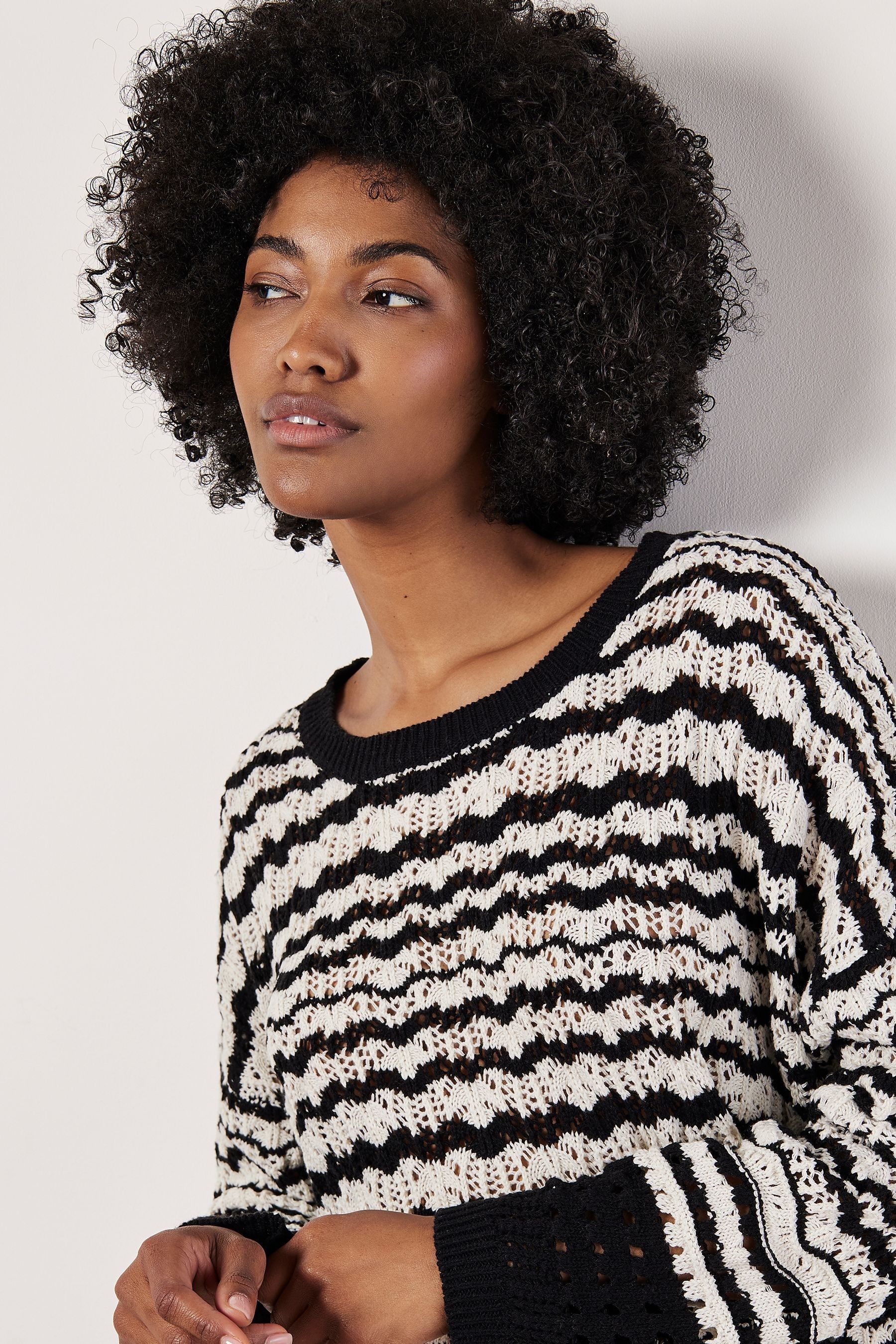 Buy Apricot Black Striped Pointelle Boxy Jumper from Next Ireland