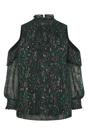 Yours Curve Green London Cold Shoulder Shirred Detail Blouse - Image 4 of 4