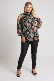 Yours Curve Black London Cold Shoulder Shirred Detail Blouse - Image 2 of 5