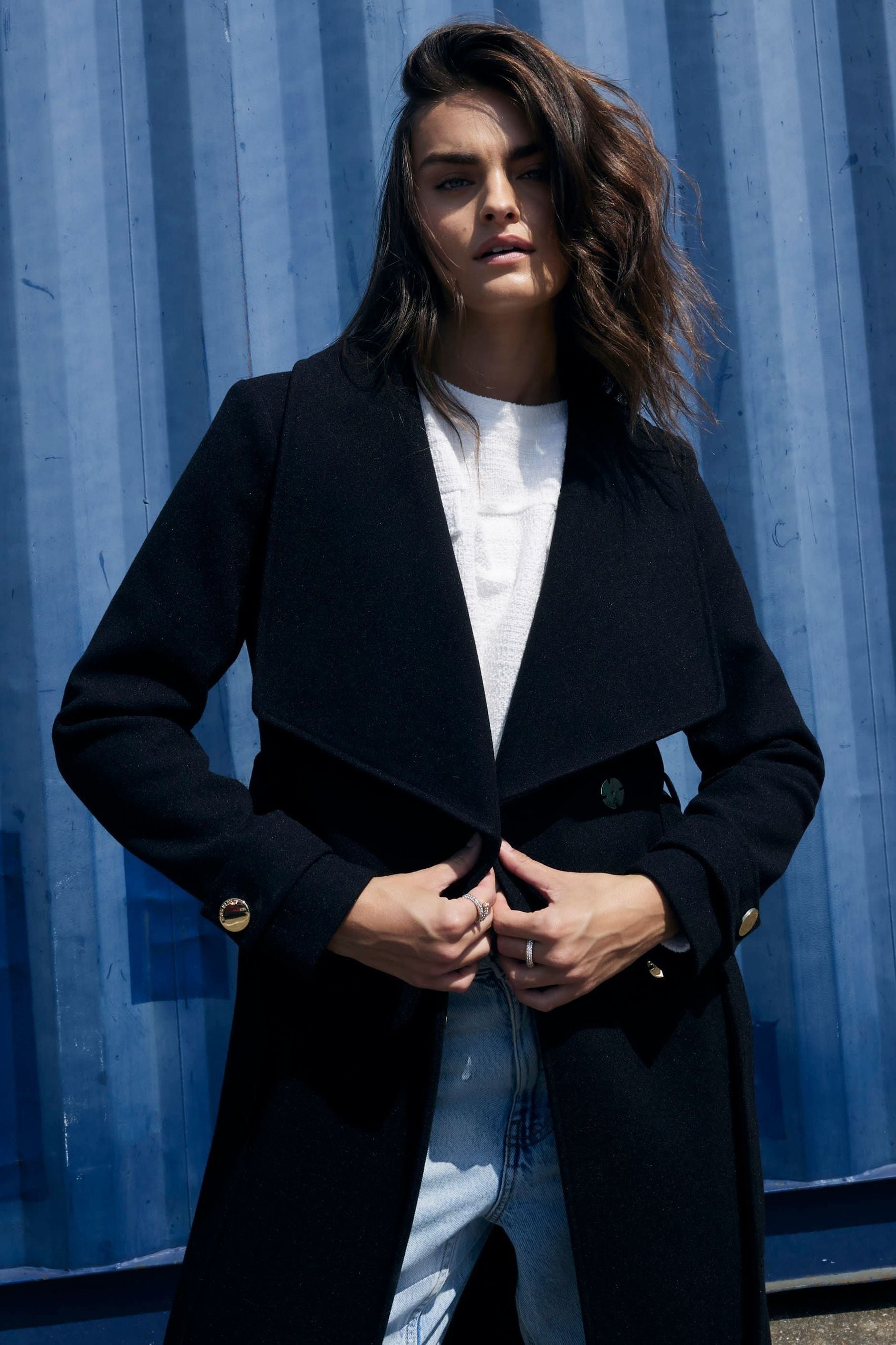 Black faux wool coat on sale