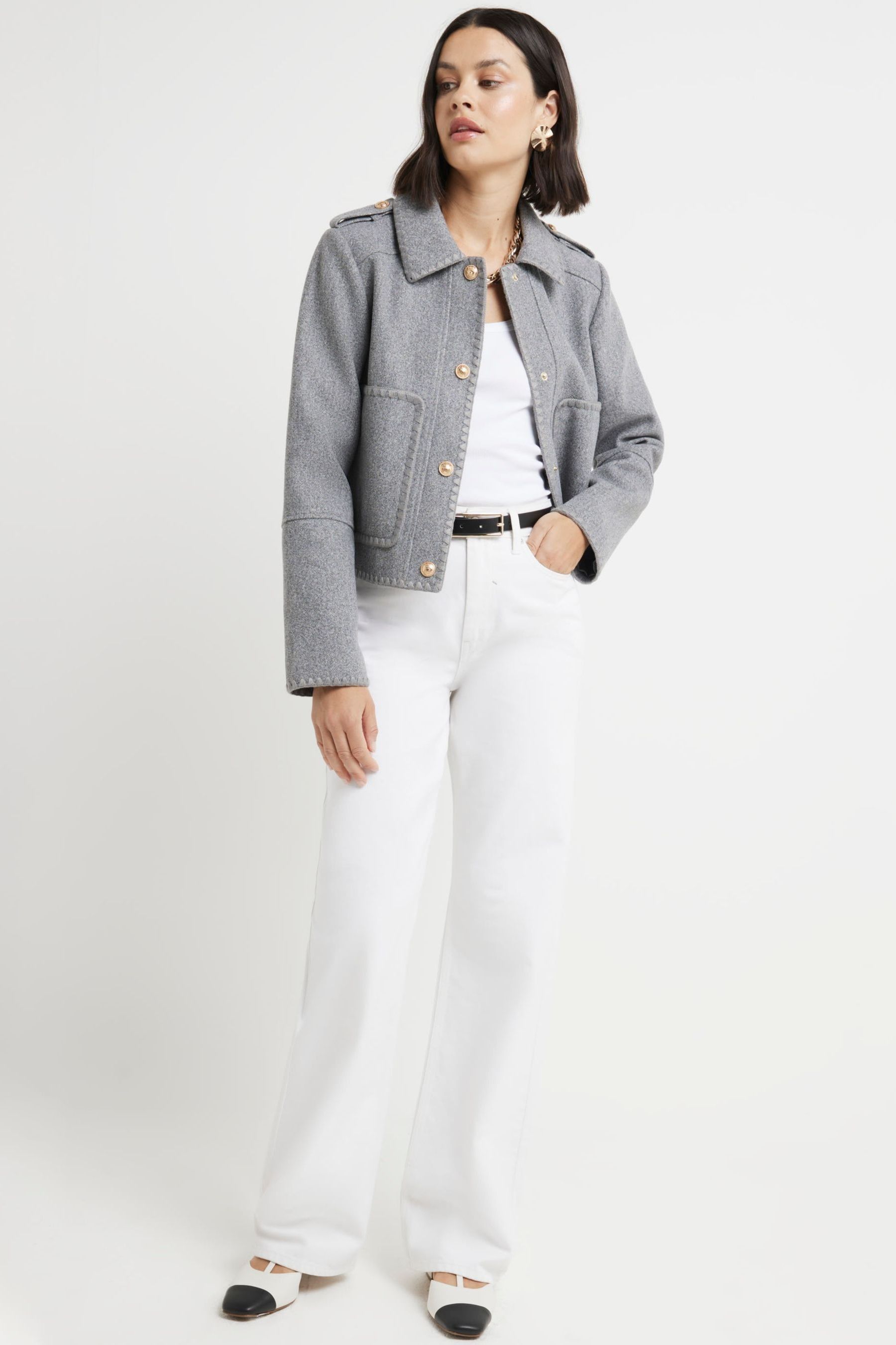 Buy River Island Grey Stitched Cropped Jacket from the Next UK online shop