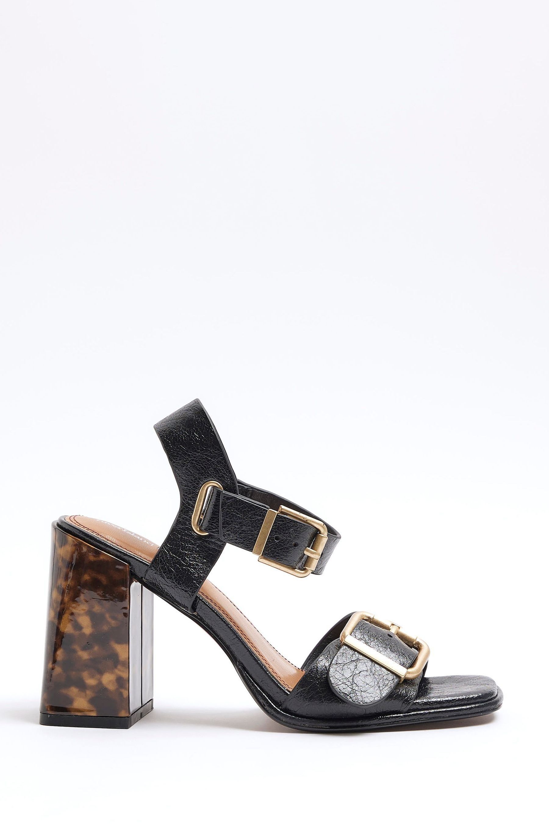 Buy River Island Black Two Part Block Feature Heeled Sandals from Next Oman