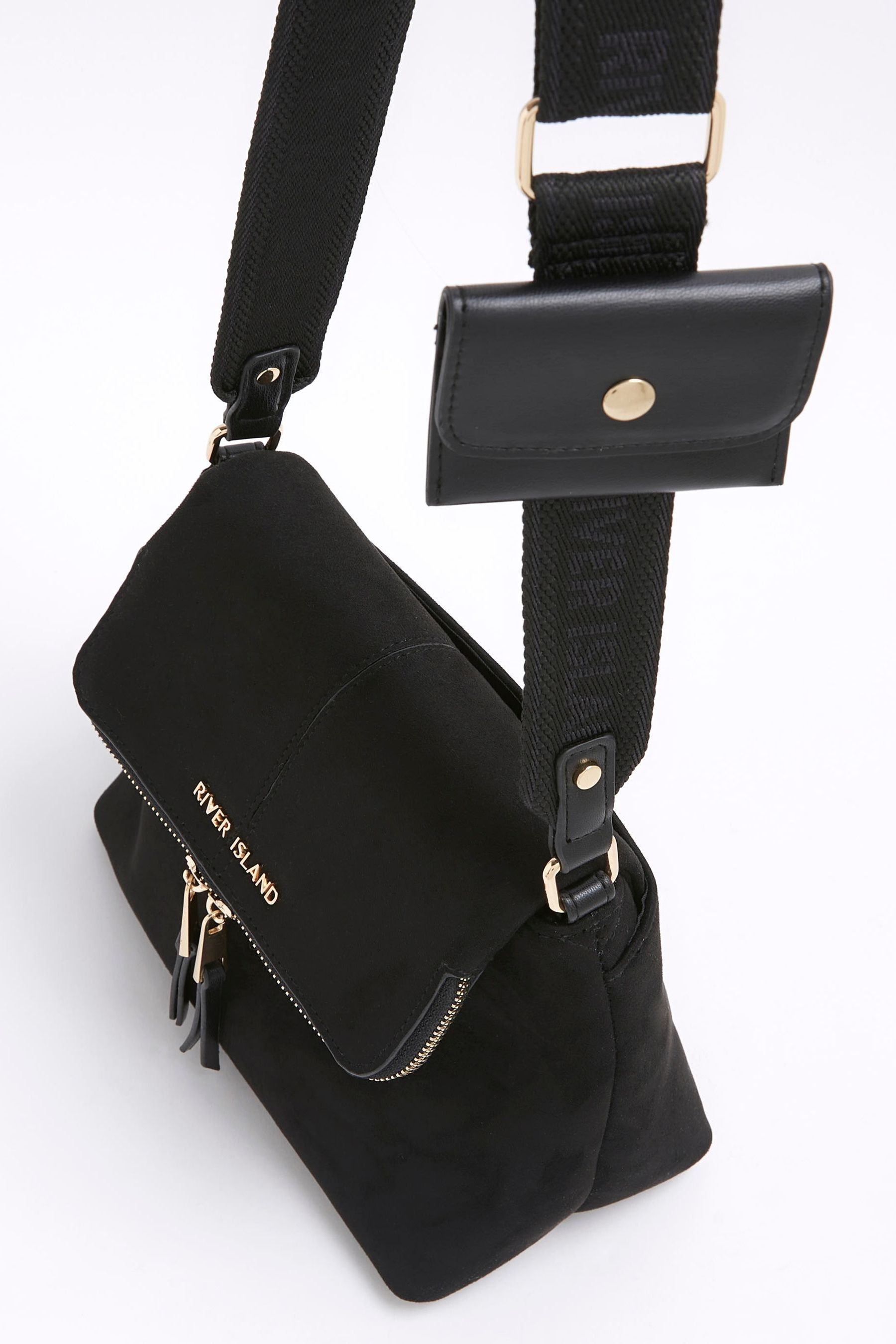 Buy River Island Black Suedette Zip Front Messenger Crossbody Bag from Next Turkey