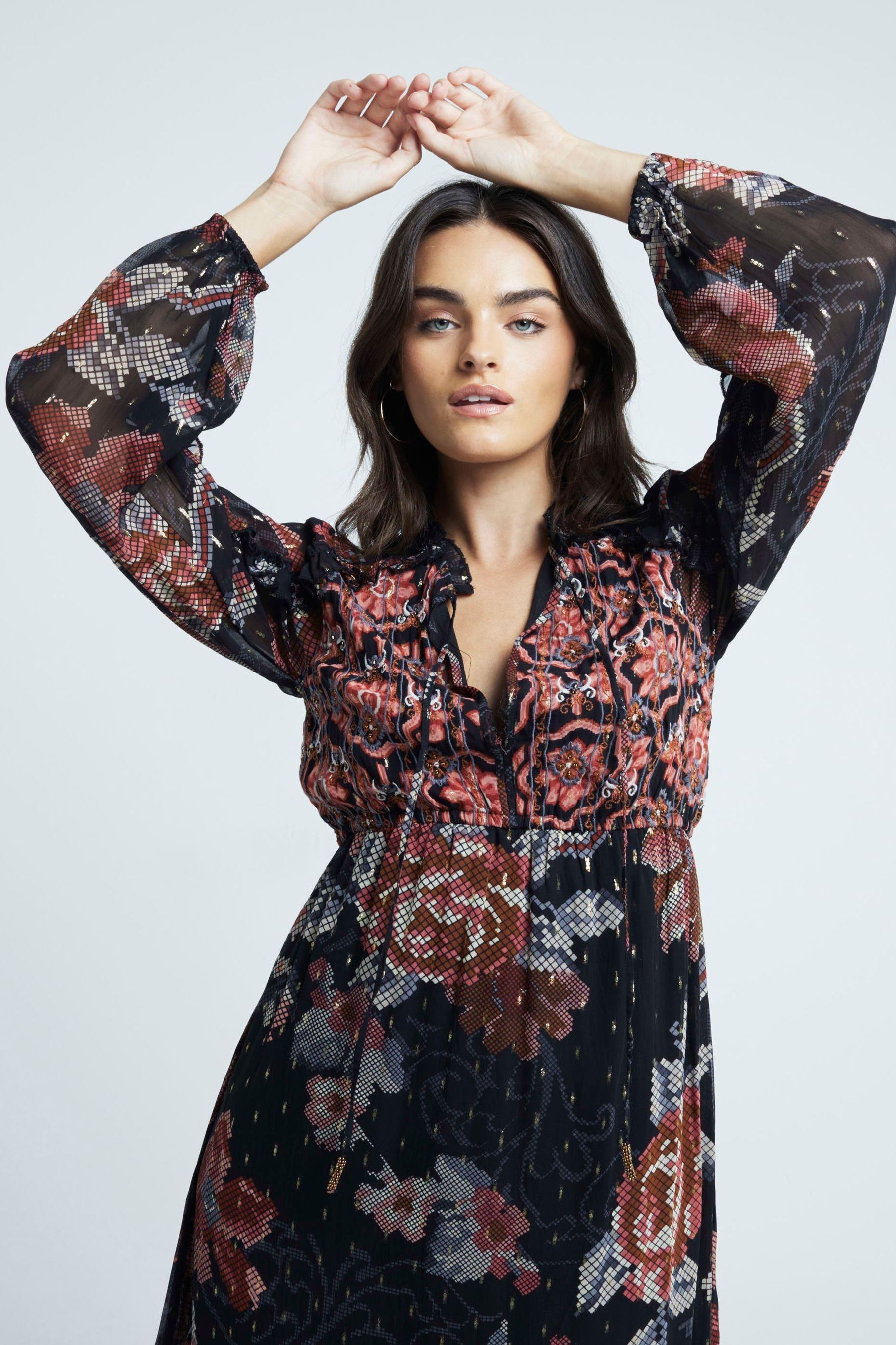 River island black print dress discount
