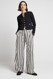 River Island Black Stripe Wide Leg Pleated Tailored Trousers - Image 1 of 4