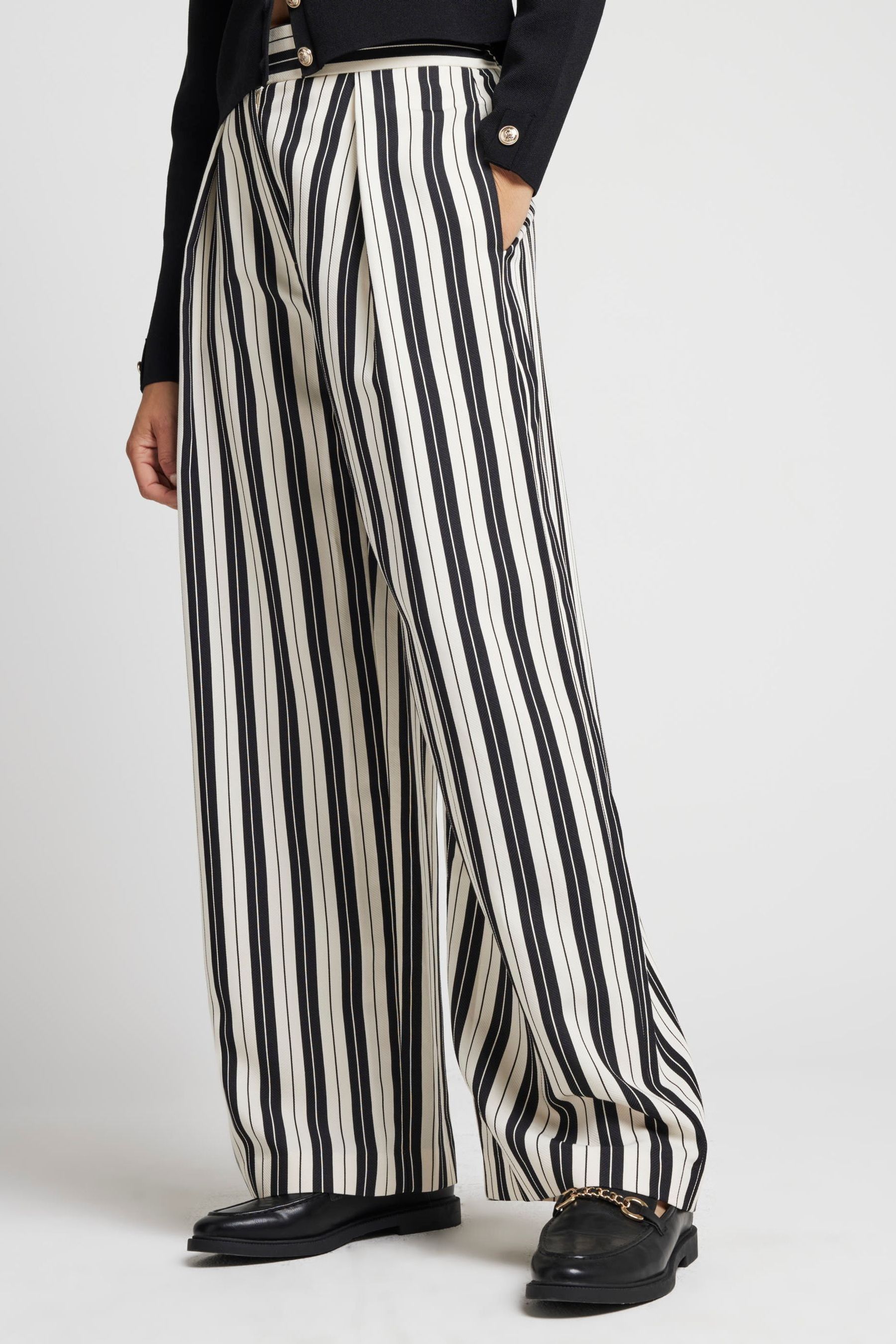 Buy River Island Black Stripe Wide Leg Pleated Tailored Trousers from Next Luxembourg