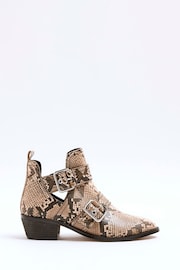 River Island Brown Snake Cut Out Western Boots - Image 1 of 4