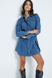 River Island Blue Belted Denim Mini Shirt Dress - Image 3 of 6