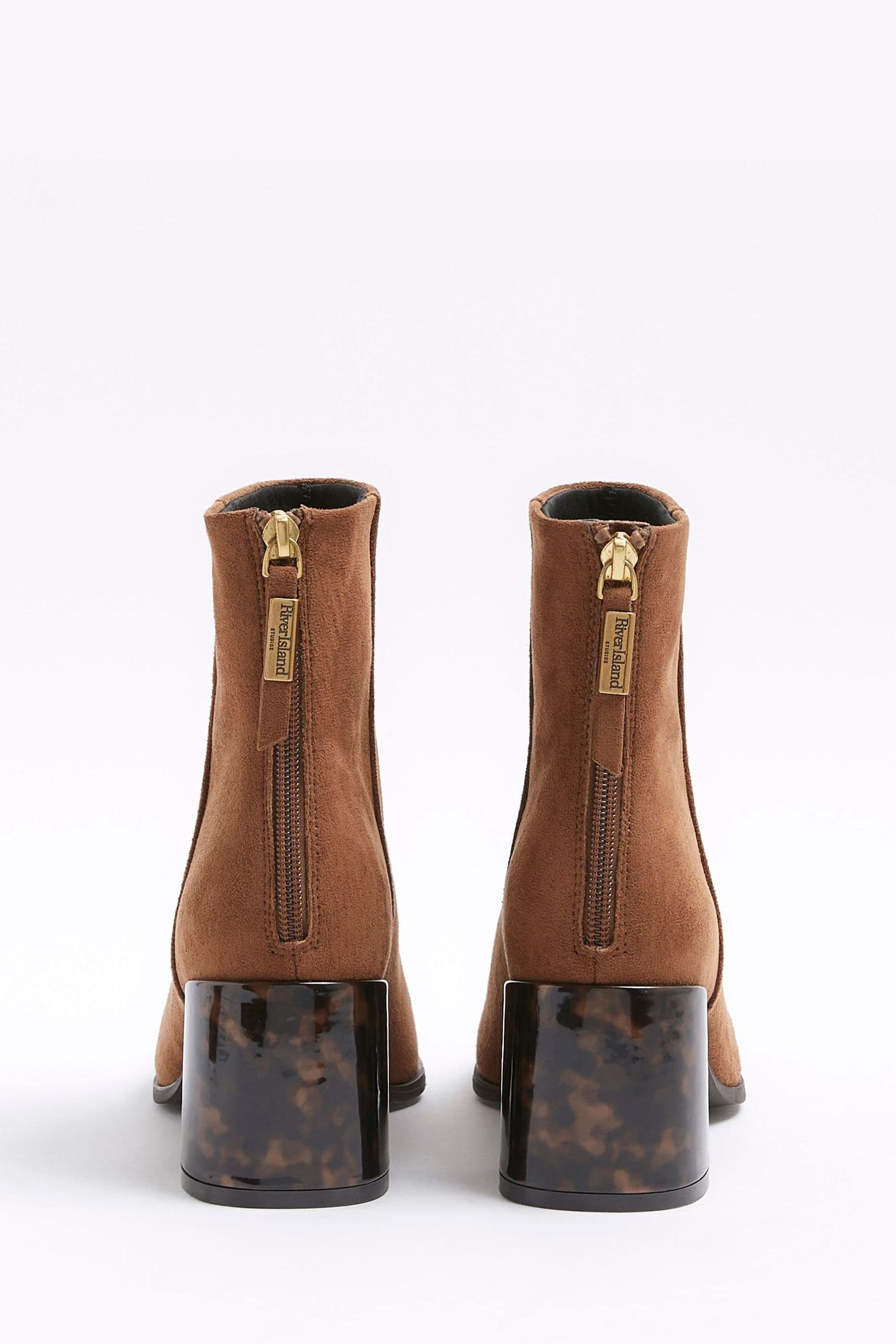 Buy River Island Brown Feature Block Heel Ankle Boots from Next Luxembourg