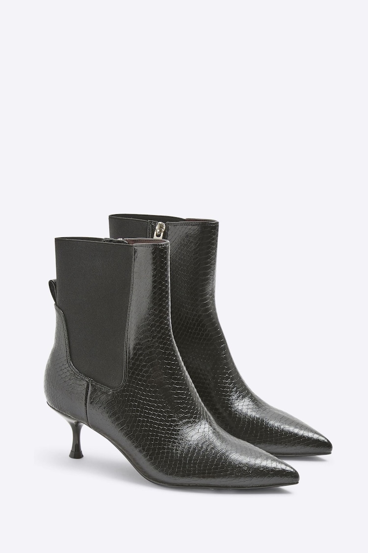 River Island Black Croc Effect Kitten Heel Ankle Boots - Image 2 of 4