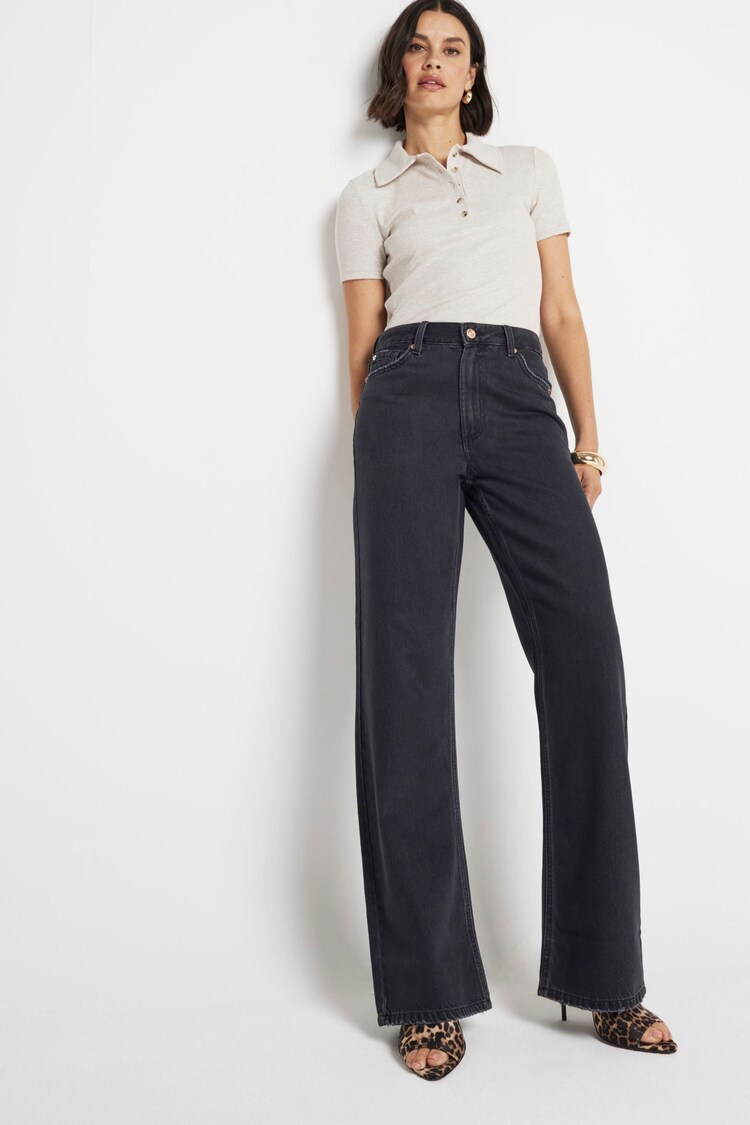 River Island Black High Rise Relaxed 100% Cotton Straight Jeans - Image 1 of 4