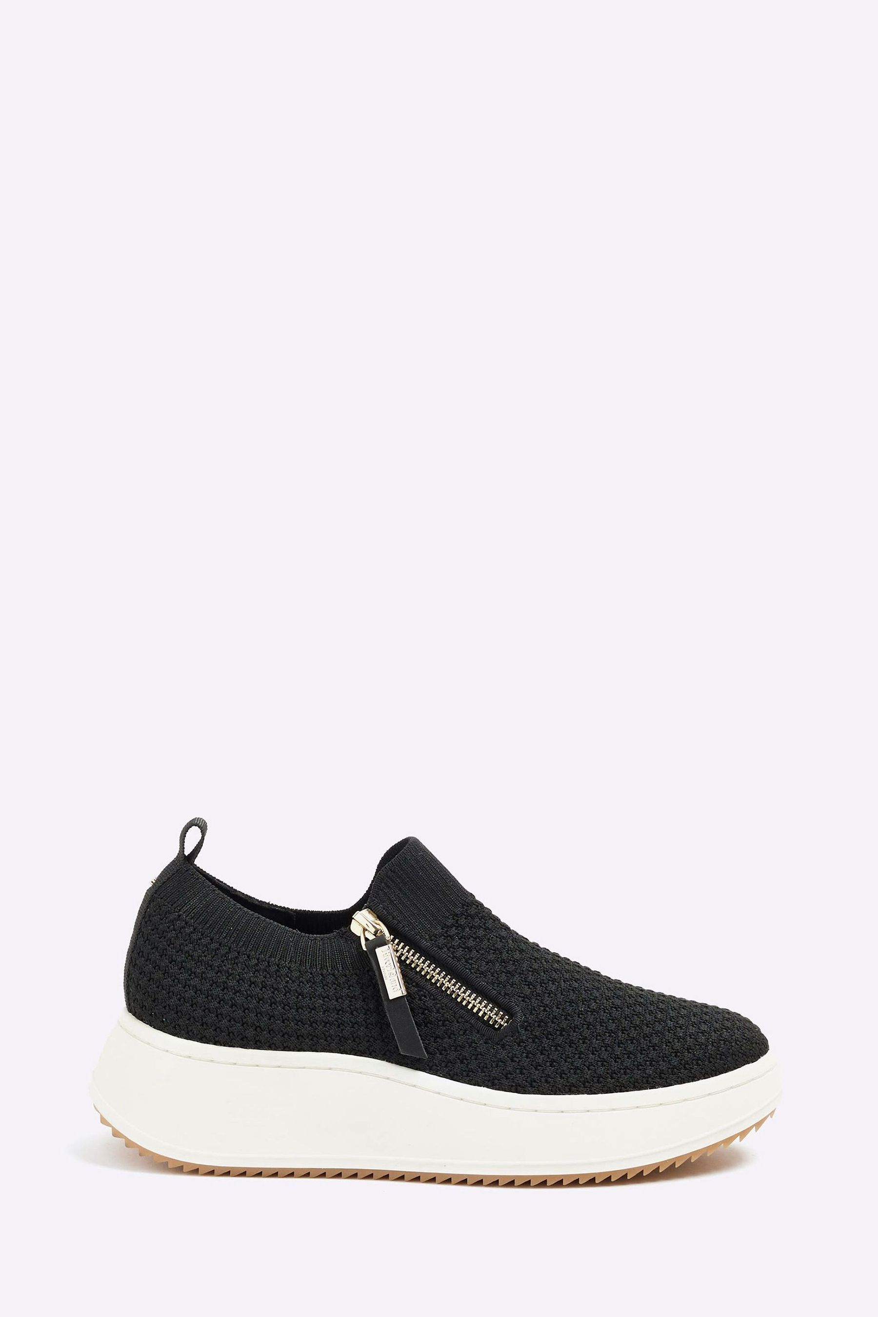 River Island Black Wide Fit Knitted Slip On Wedge Trainers