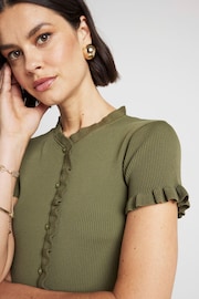 River Island Green Frill Knitted T-Shirt - Image 3 of 4