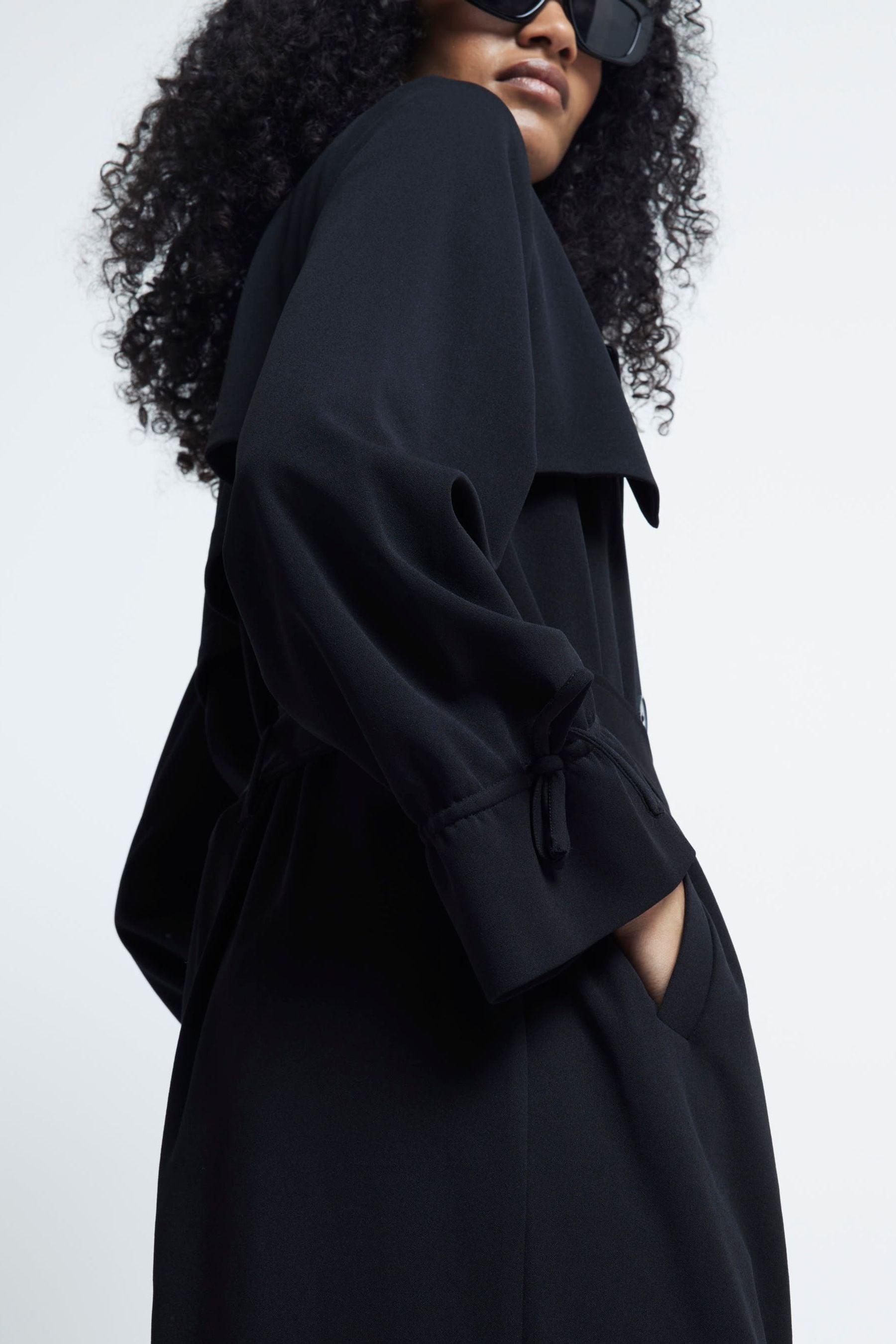 River Island Black Lightweight Tie Cuff Duster Coat