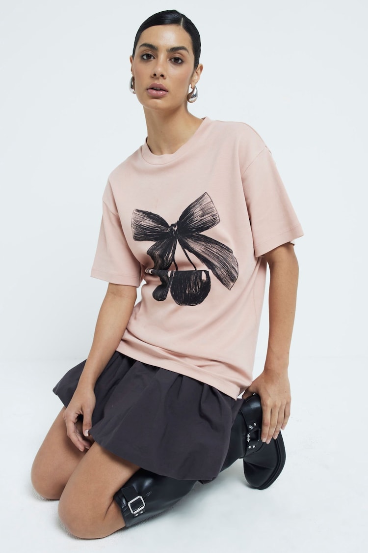 River Island Pink Cheery Grpahic T-Shirt - Image 2 of 4