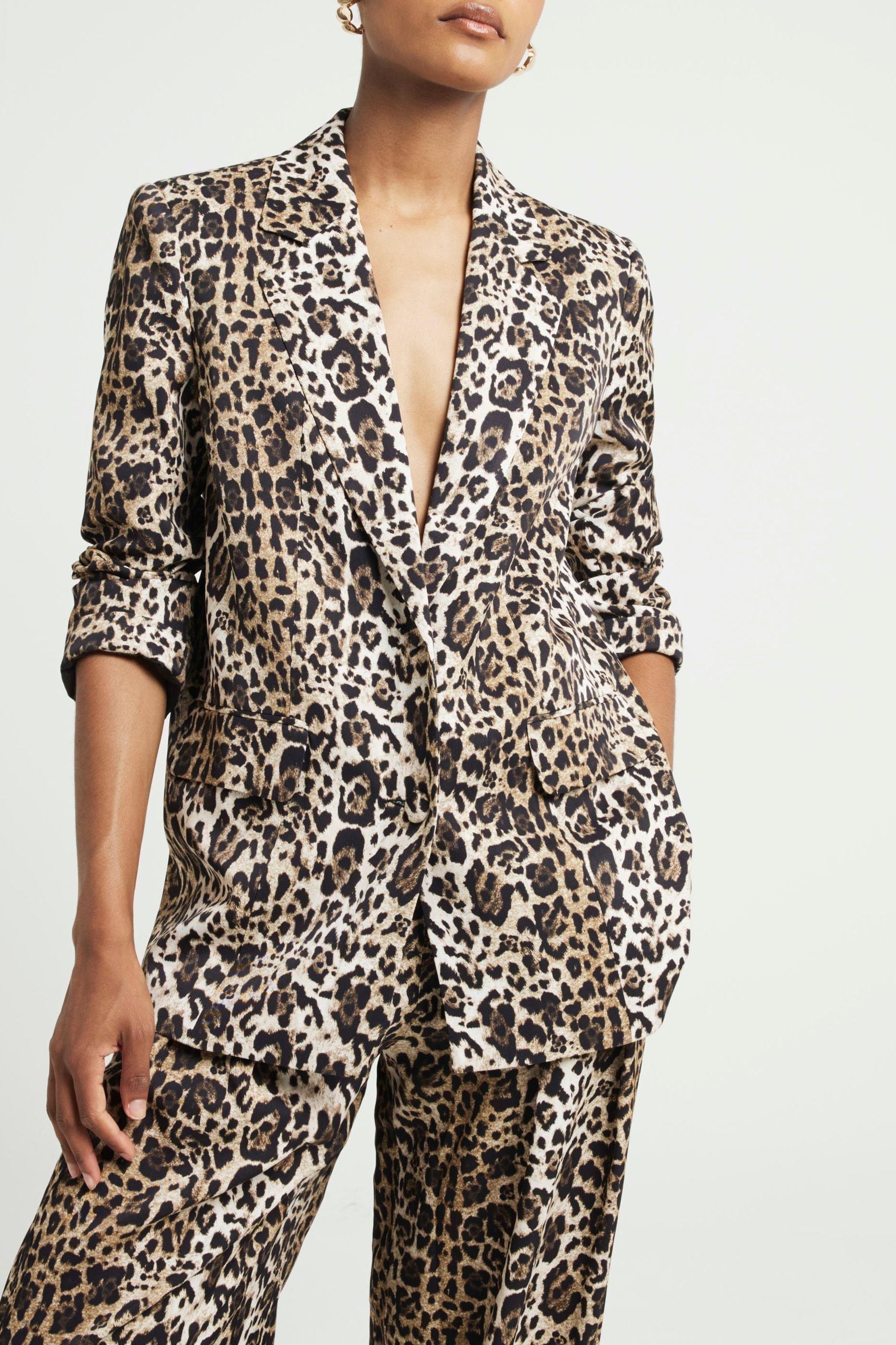 Buy River Island Brown Leopard Oversize Blazer from Next Pakistan