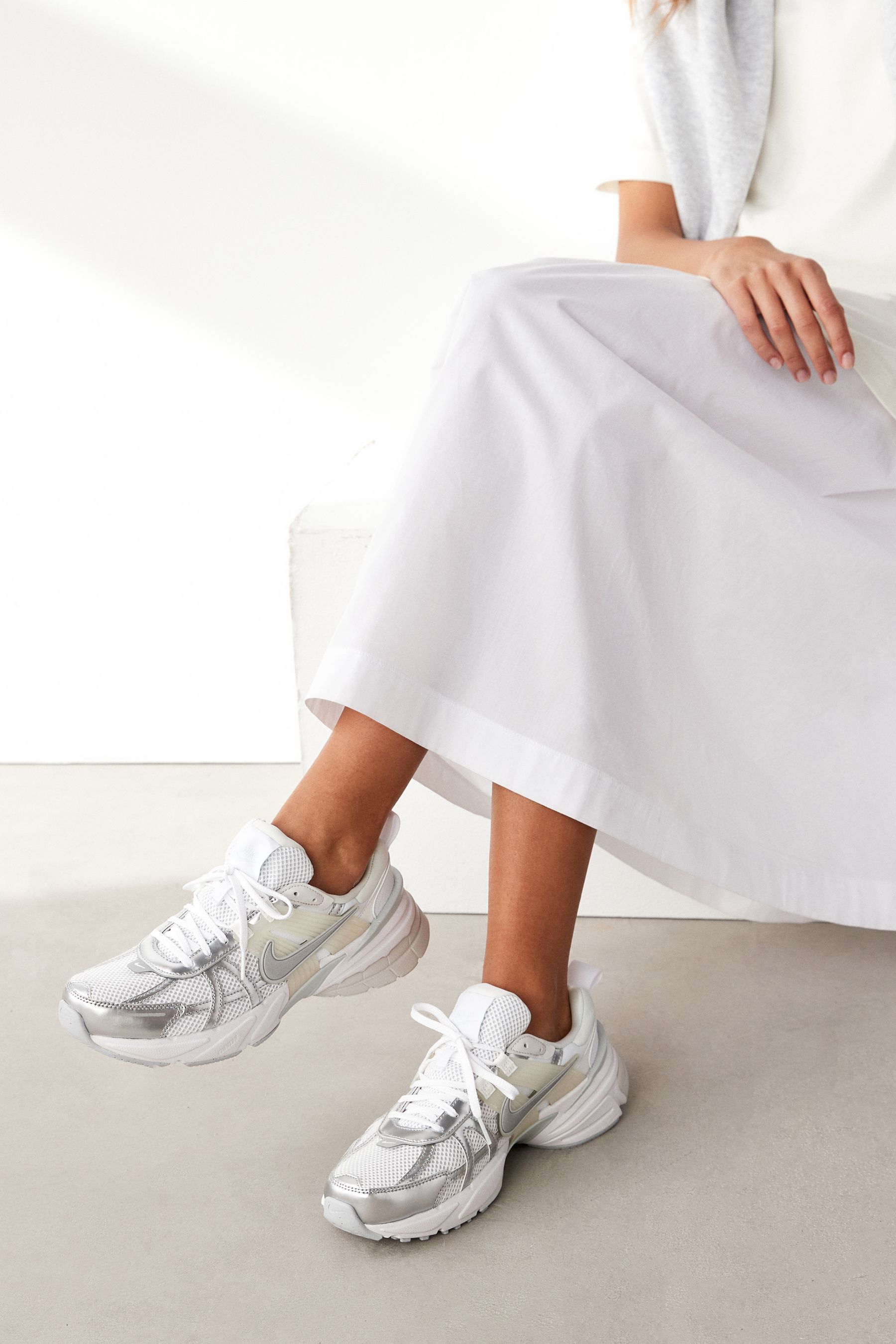 Buy Nike White Silver V2K Retro Runner Trainers from the Next UK online shop
