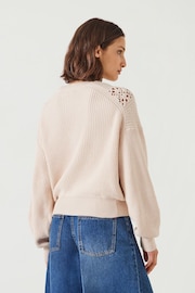 Hush Cream Louise Lace Insert Cotton Jumper - Image 3 of 5