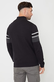 Threadbare Black Colourblock Quarter Zip Knitted Jumper - Image 2 of 4