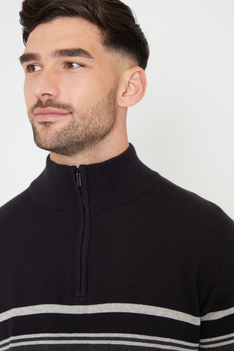 Threadbare Black Colourblock Quarter Zip Knitted Jumper - Image 4 of 4