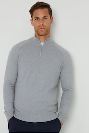 Threadbare Grey Textured Knit Quarter Zip Jumper - Image 1 of 4