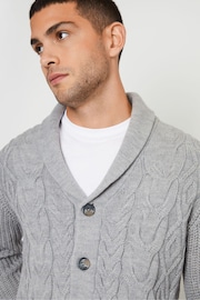 Threadbare Grey Cable Knit Shawl Collar Cardigan With Wool - Image 4 of 4