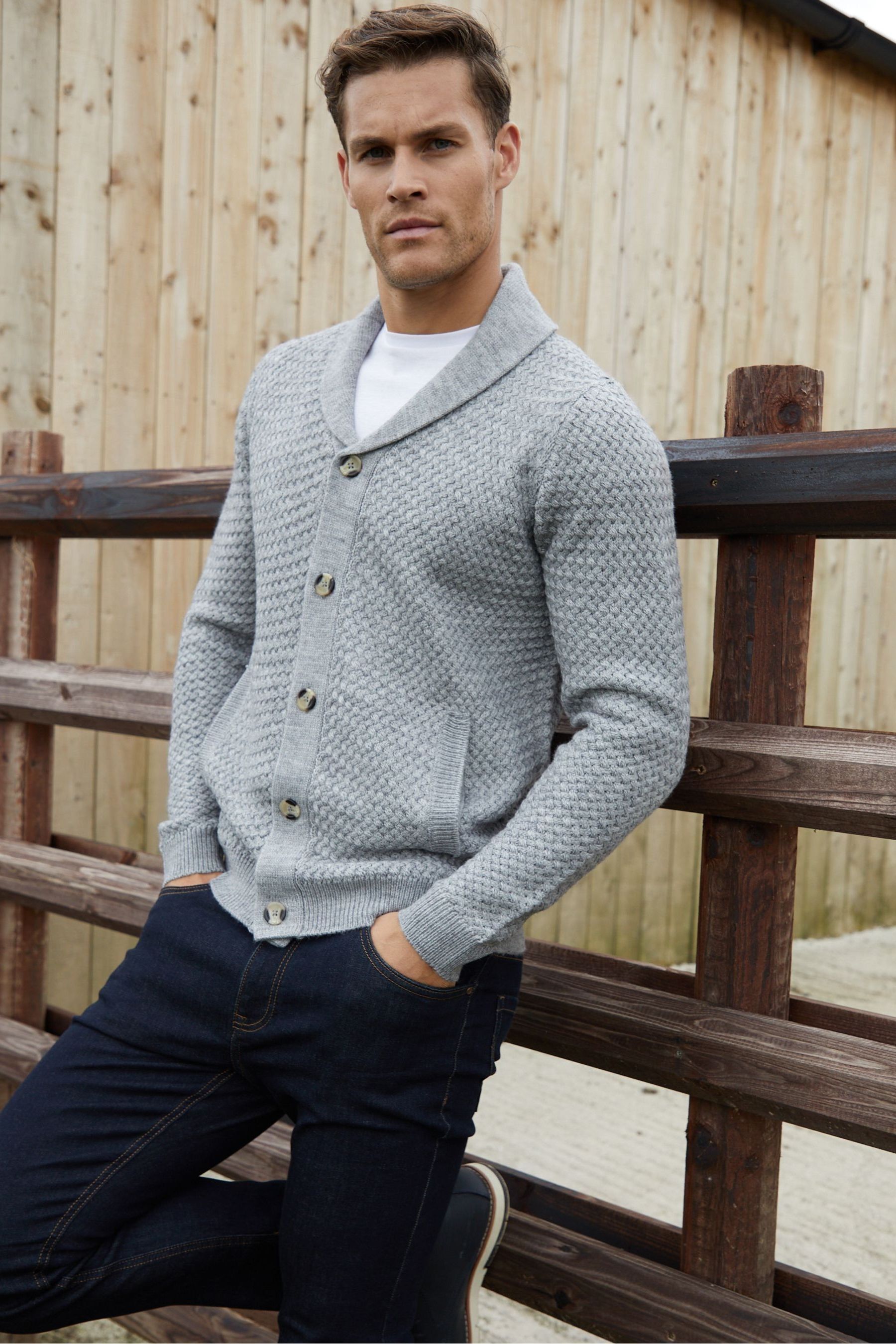 Threadbare Grey Shawl Collar Knitted Cardigan