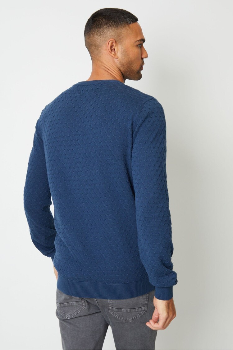 Threadbare Blue Mini Cable Textured Knit Crew Neck Jumper - Image 2 of 4