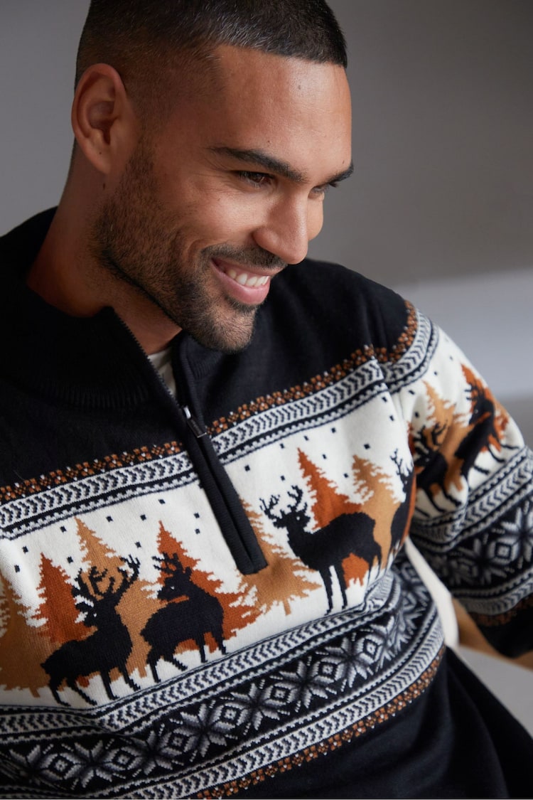 Threadbare Black Quarter Zip Christmas Knitted Jumper - Image 4 of 4