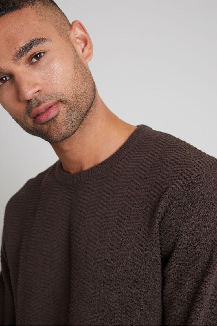 Threadbare Brown Textured Knitted Crew Neck Jumper - Image 4 of 4