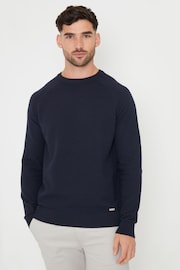 Threadbare Blue Textured Stripe Knitted Crew Neck Jumper - Image 1 of 4