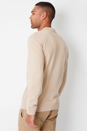 Threadbare Natural Long Sleeve Quarter Zip Knitted Polo Jumper - Image 3 of 5