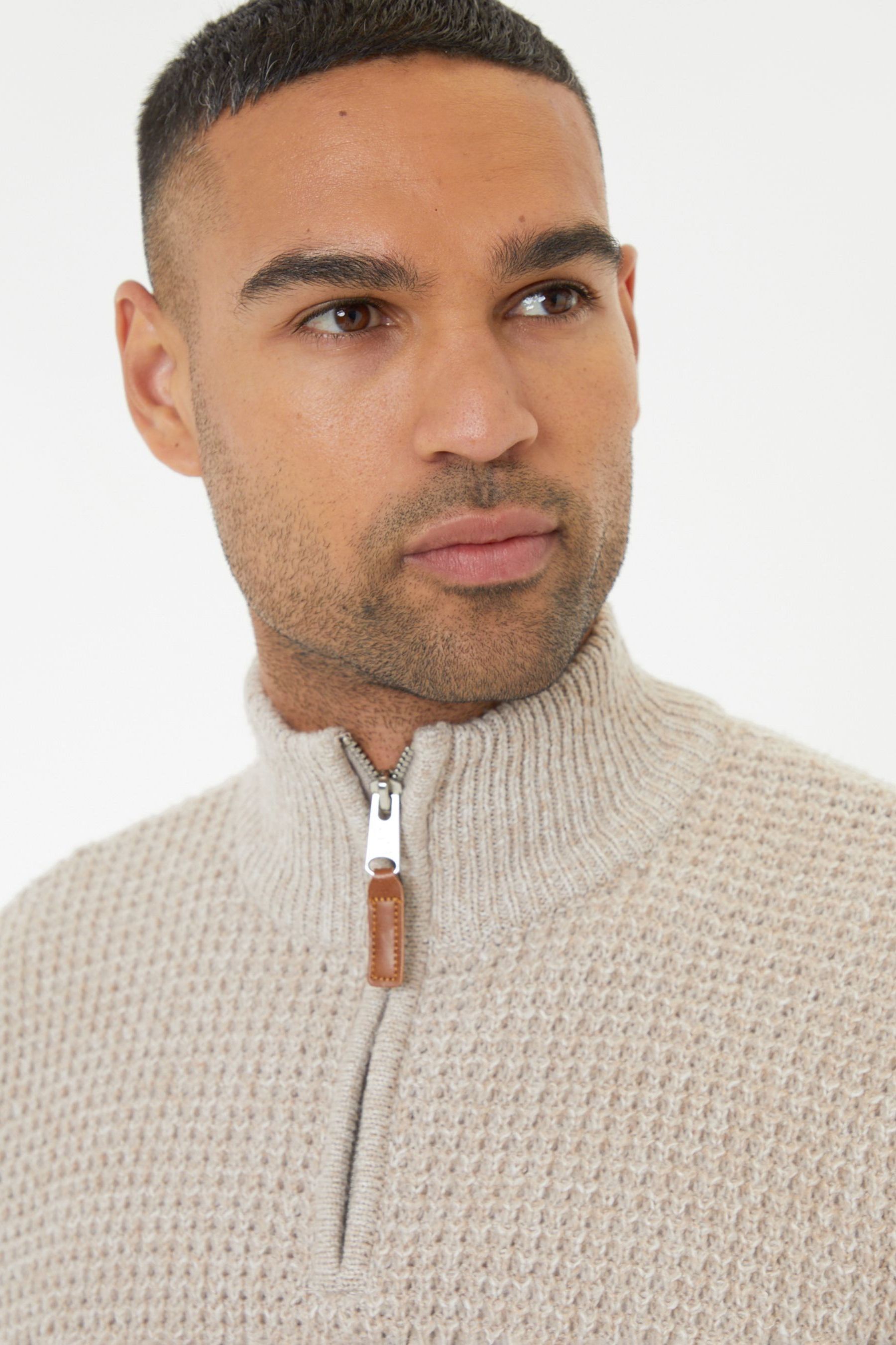 Buy Threadbare Brown Waffle Knit Quarter Zip Jumper from the Next UK online shop