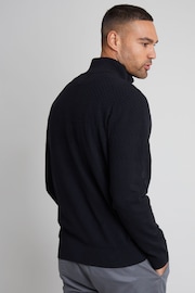 Threadbare Black Basket Stitch Detail Knitted Quarter Zip Jumper - Image 3 of 4