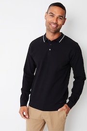 Threadbare Black Textured Knitted Long Sleeve Polo Jumper - Image 1 of 4