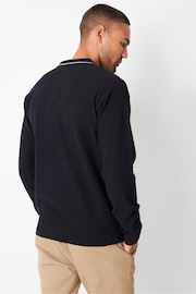 Threadbare Black Textured Knitted Long Sleeve Polo Jumper - Image 2 of 4