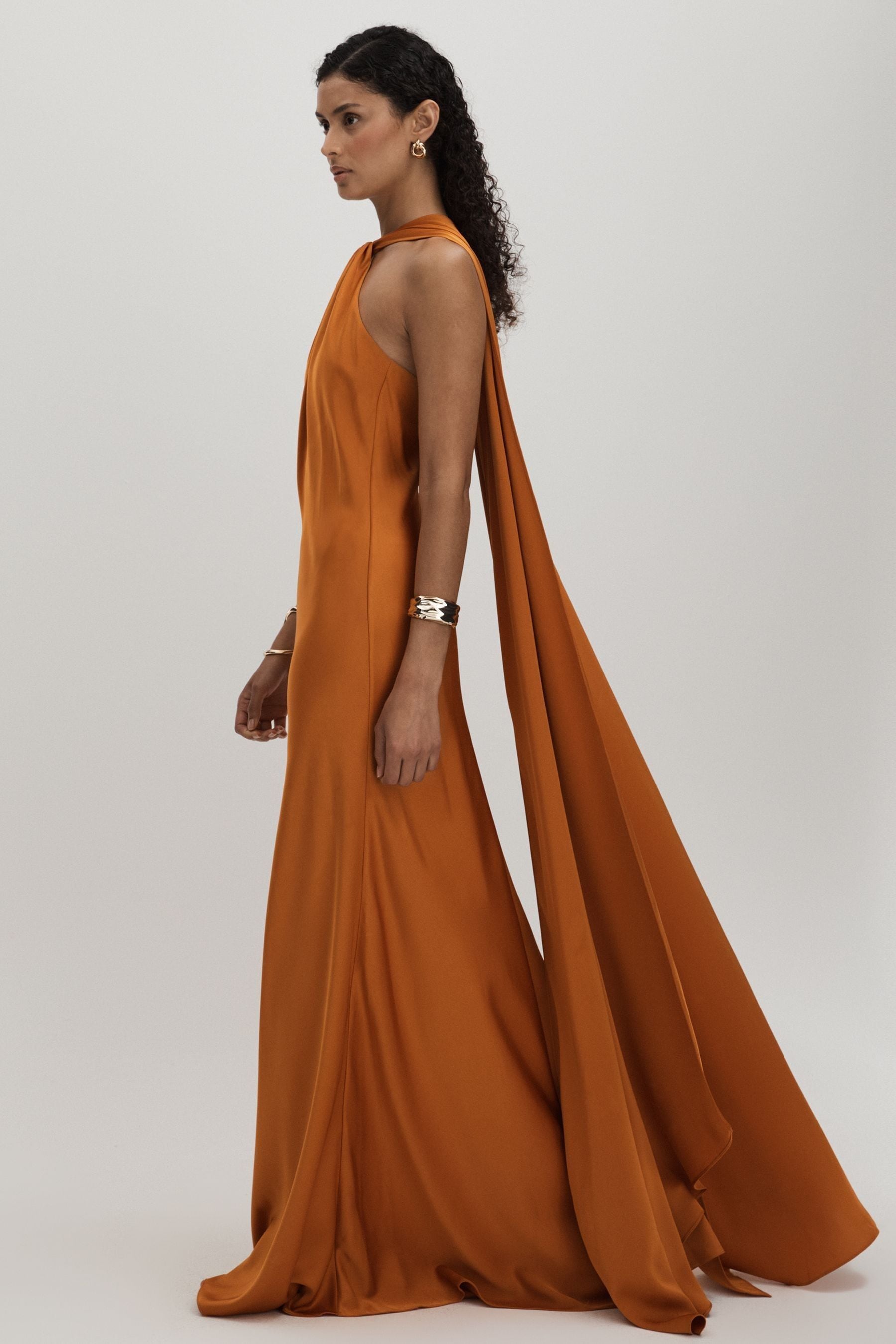 Halston Halter Cape Maxi Dress