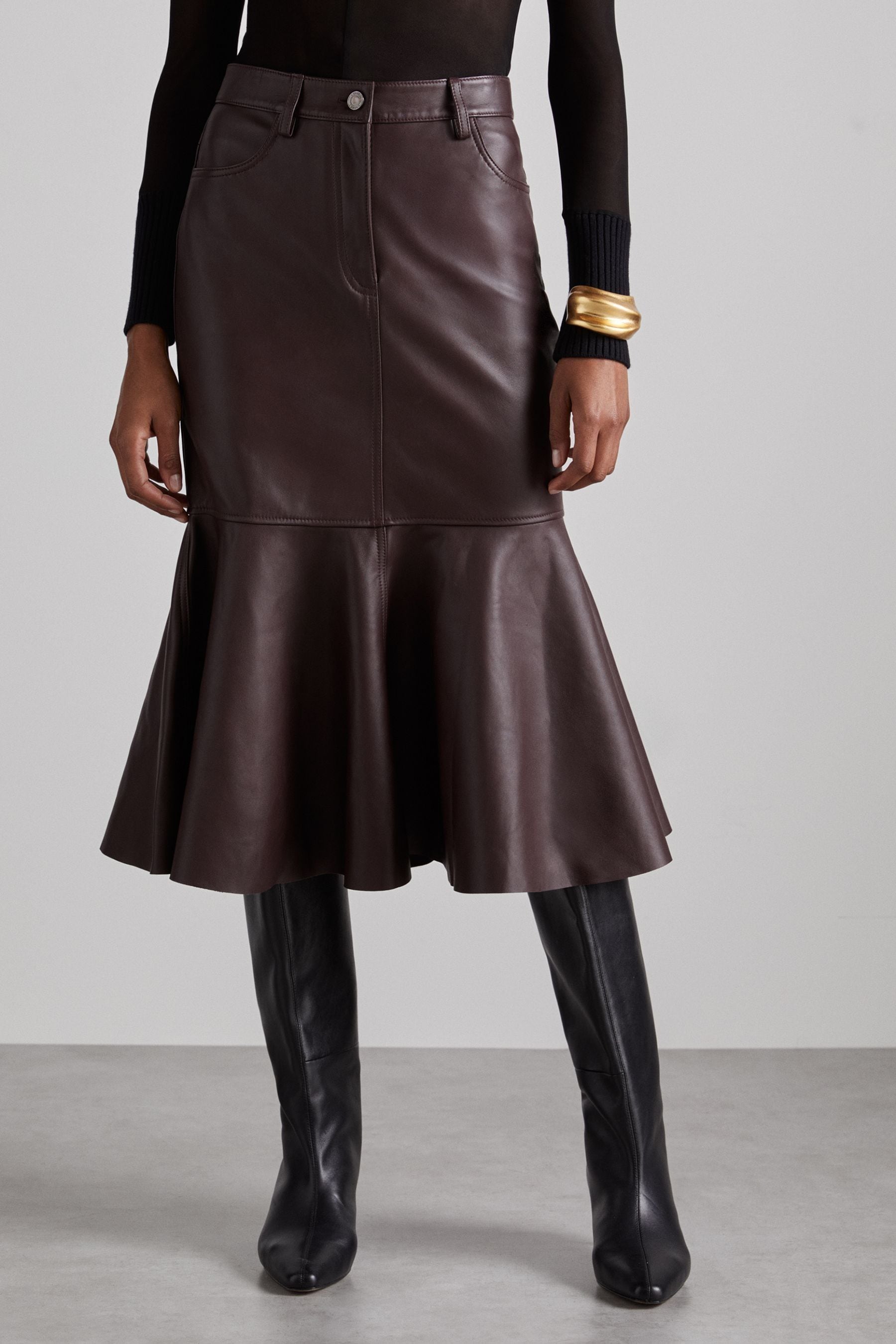 Buy Reiss Burgundy Luella Atelier Leather Fluted Midi Skirt from Next United Arab Emirates