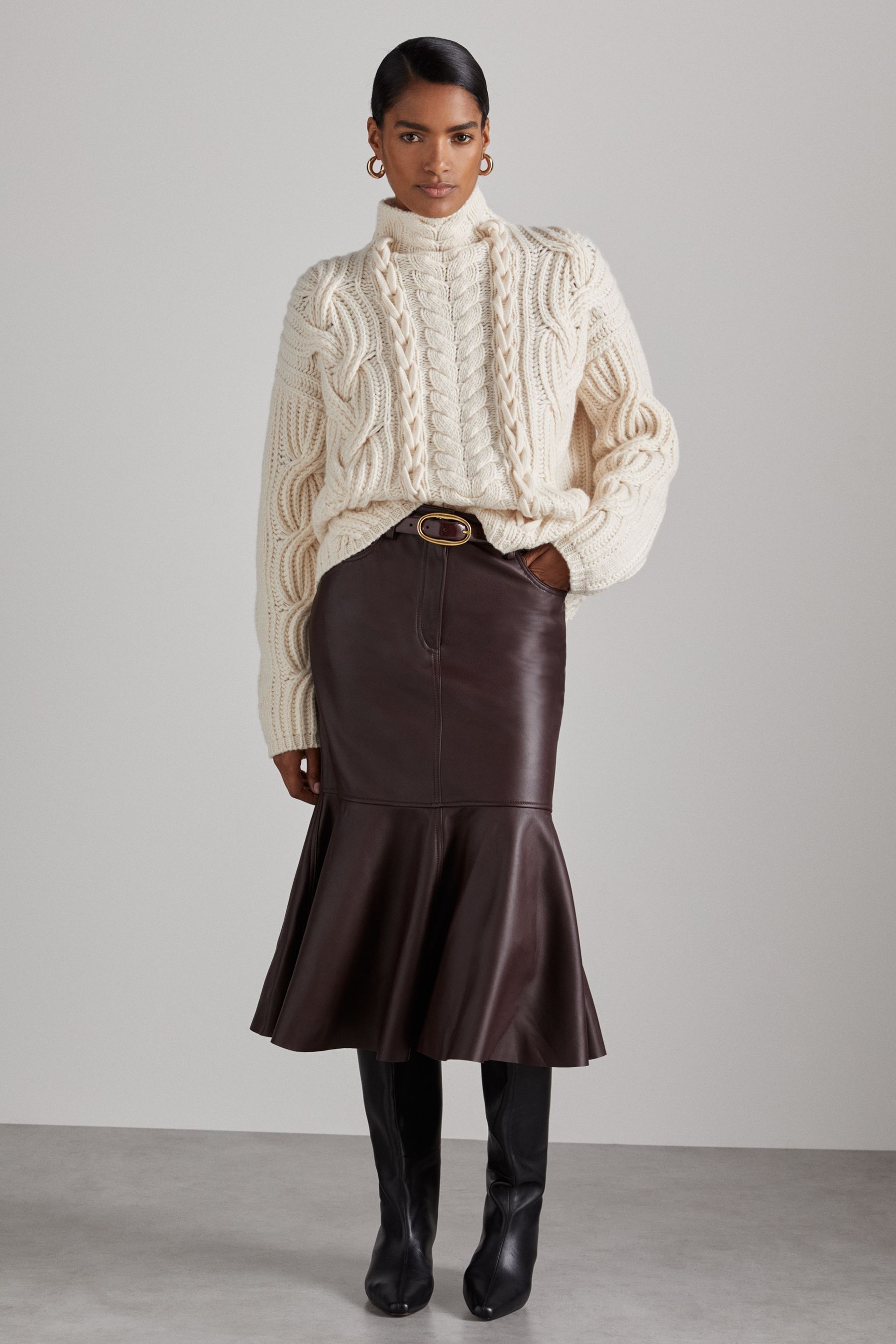 Reiss leather midi skirt top