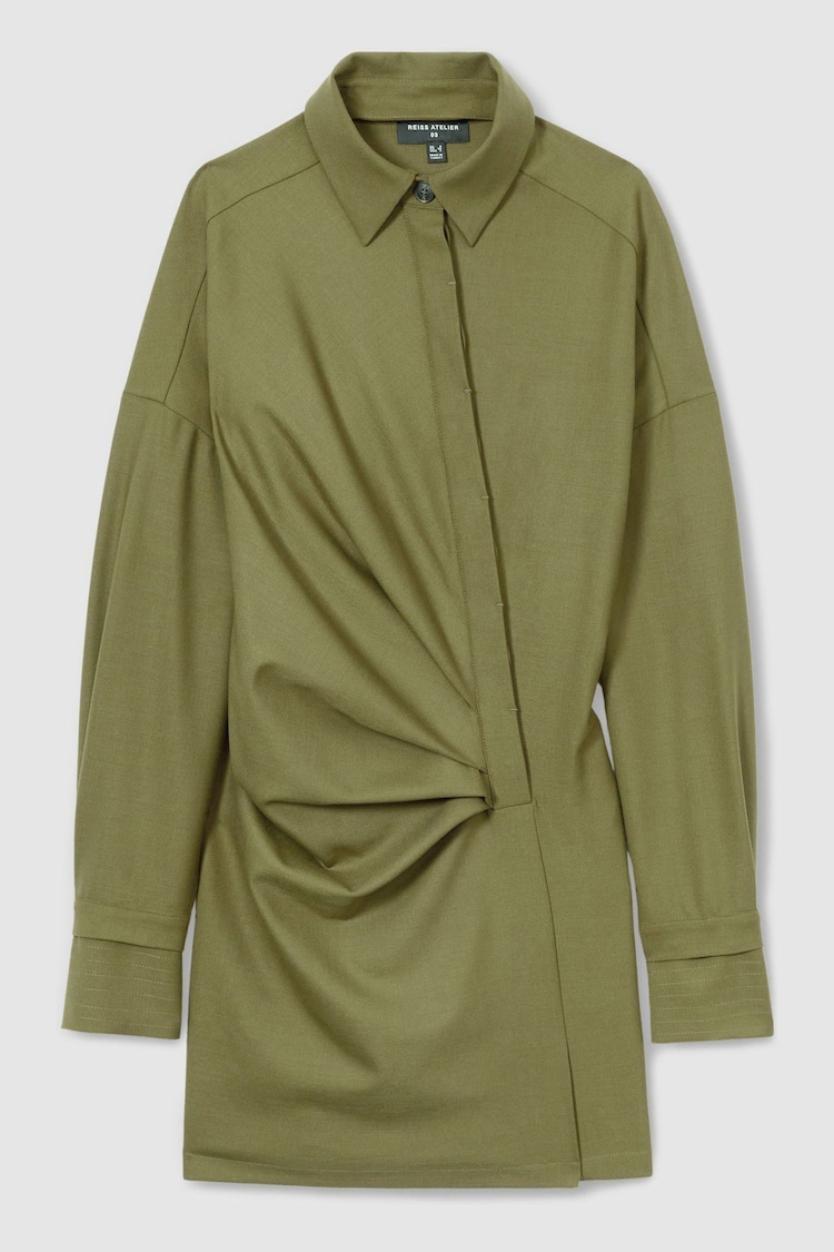 Reiss Khaki Mila Atelier Draped Shirt Dress with Wool - Image 2 of 8