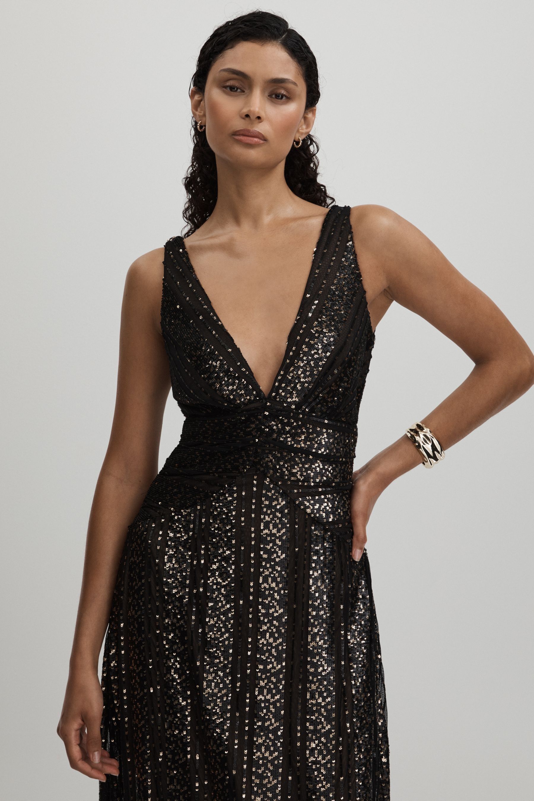 Plunge neck sequin dress best sale